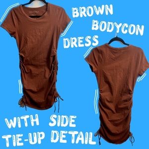 Brown Bodycon Ruched Dress Midi Length • Adjustable Strings • Aeropostale Brand